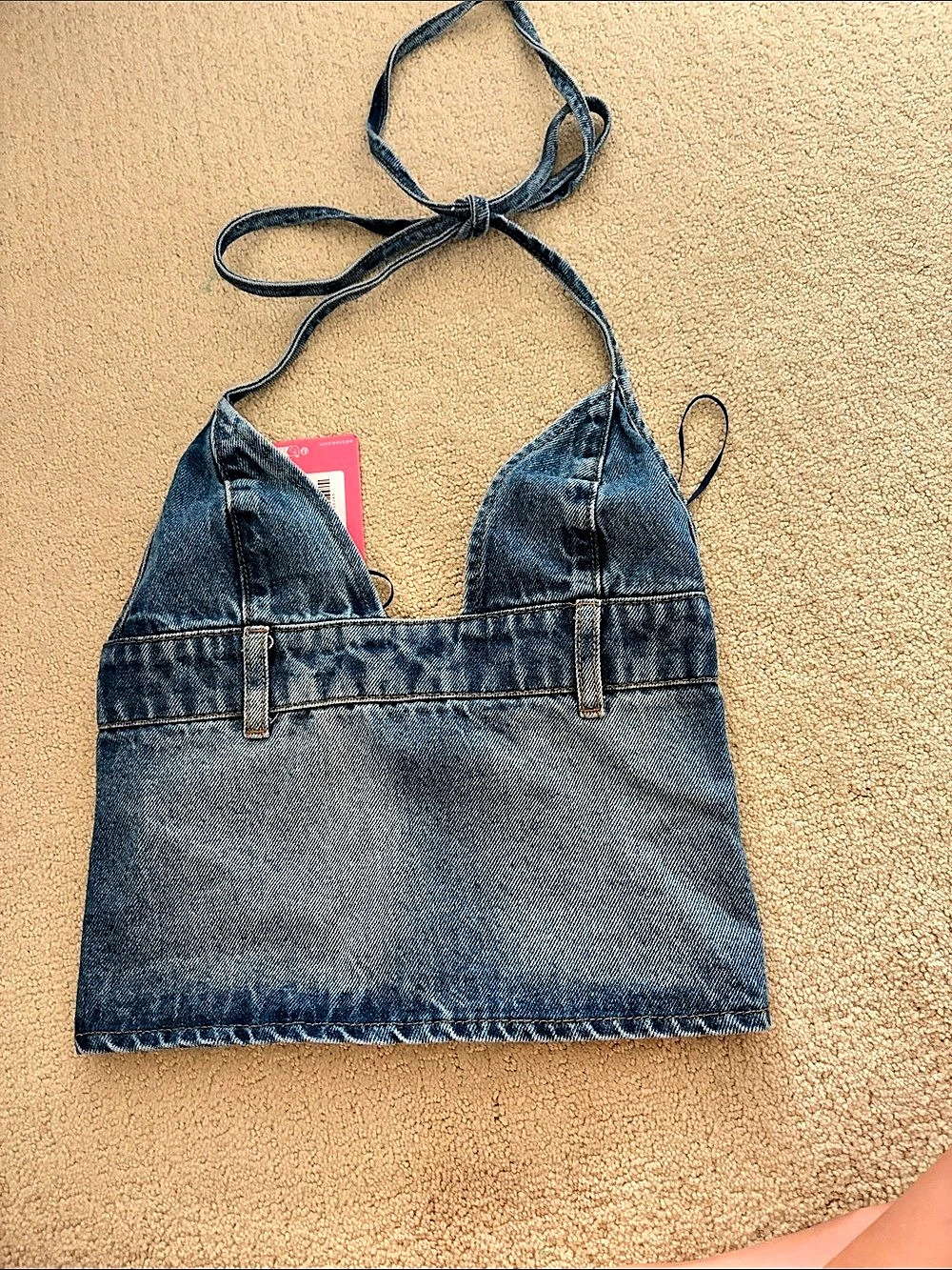 Edikted Denim Halter Crop Top in Blue Size XS NWT